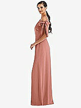 Side View Thumbnail - Desert Rose Off-the-Shoulder Tie Detail Maxi Dress with Front Slit