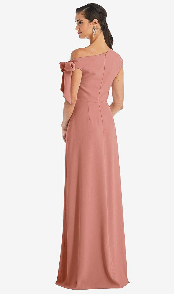 Back View - Desert Rose Off-the-Shoulder Tie Detail Maxi Dress with Front Slit