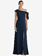 Front View Thumbnail - Midnight Navy Off-the-Shoulder Tie Detail Maxi Dress with Front Slit