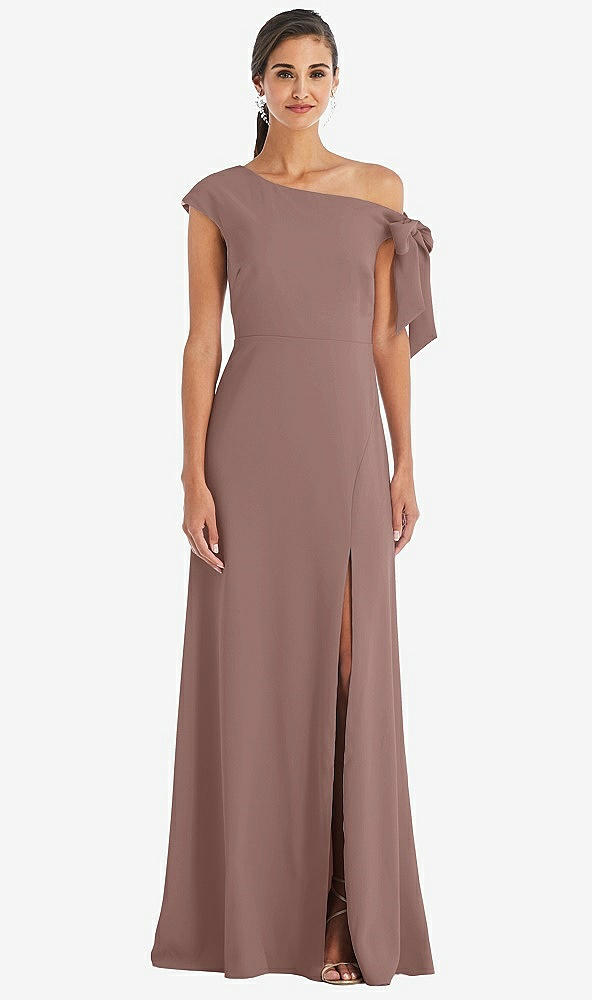 Front View - Sienna Off-the-Shoulder Tie Detail Maxi Dress with Front Slit