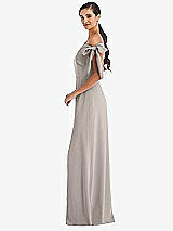 Side View Thumbnail - Taupe Off-the-Shoulder Tie Detail Maxi Dress with Front Slit