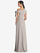 Rear View Thumbnail - Taupe Off-the-Shoulder Tie Detail Maxi Dress with Front Slit