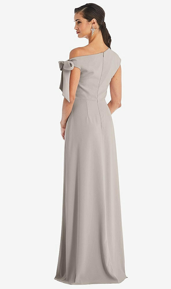 Back View - Taupe Off-the-Shoulder Tie Detail Maxi Dress with Front Slit