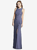 Alt View 1 Thumbnail - French Blue Halter Maxi Dress with Cascade Ruffle Slit