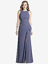 Front View Thumbnail - French Blue Halter Maxi Dress with Cascade Ruffle Slit