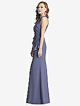 Side View Thumbnail - French Blue Halter Maxi Dress with Cascade Ruffle Slit