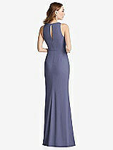 Rear View Thumbnail - French Blue Halter Maxi Dress with Cascade Ruffle Slit
