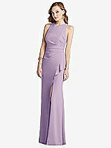 Alt View 1 Thumbnail - Pale Purple Halter Maxi Dress with Cascade Ruffle Slit
