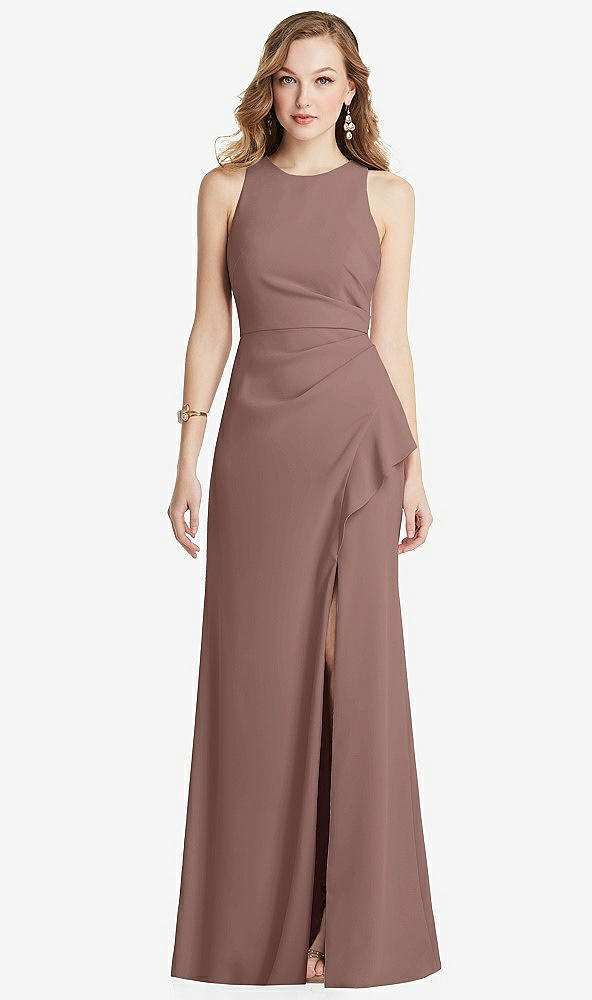 Front View - Sienna Halter Maxi Dress with Cascade Ruffle Slit