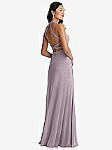 Front View Thumbnail - Lilac Dusk Stand Collar Halter Maxi Dress with Criss Cross Open-Back