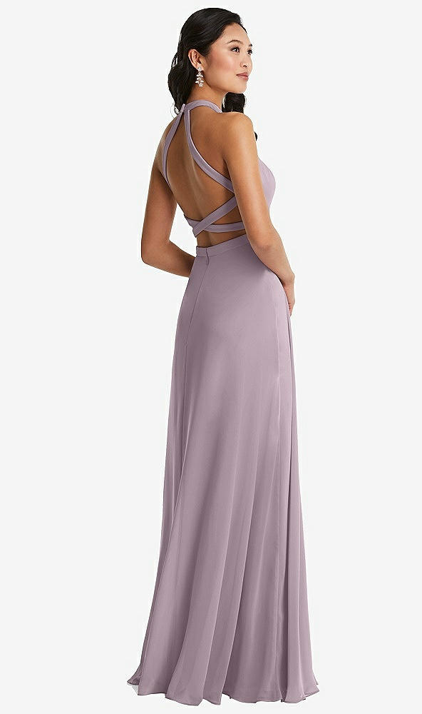 Front View - Lilac Dusk Stand Collar Halter Maxi Dress with Criss Cross Open-Back
