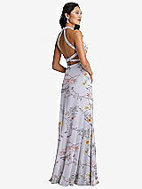 Front View Thumbnail - Butterfly Botanica Silver Dove Stand Collar Halter Maxi Dress with Criss Cross Open-Back