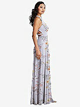 Side View Thumbnail - Butterfly Botanica Silver Dove Stand Collar Halter Maxi Dress with Criss Cross Open-Back