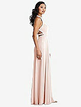 Side View Thumbnail - Blush Stand Collar Halter Maxi Dress with Criss Cross Open-Back