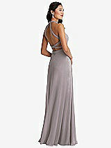 Front View Thumbnail - Cashmere Gray Stand Collar Halter Maxi Dress with Criss Cross Open-Back