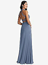 Front View Thumbnail - Larkspur Blue Stand Collar Halter Maxi Dress with Criss Cross Open-Back