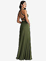 Front View Thumbnail - Olive Green Stand Collar Halter Maxi Dress with Criss Cross Open-Back