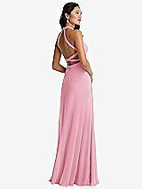 Front View Thumbnail - Peony Pink Stand Collar Halter Maxi Dress with Criss Cross Open-Back