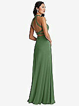 Front View Thumbnail - Vineyard Green Stand Collar Halter Maxi Dress with Criss Cross Open-Back