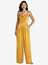 Alt View 1 Thumbnail - NYC Yellow Cowl-Neck Spaghetti Strap Maxi Jumpsuit with Pockets