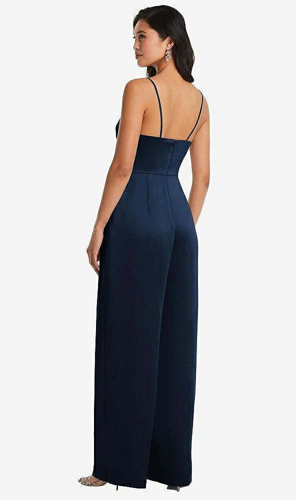 Back View - Midnight Navy Cowl-Neck Spaghetti Strap Maxi Jumpsuit with Pockets
