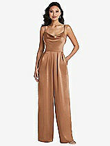 Alt View 1 Thumbnail - Toffee Cowl-Neck Spaghetti Strap Maxi Jumpsuit with Pockets