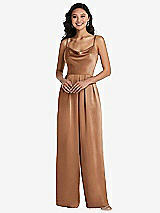 Front View Thumbnail - Toffee Cowl-Neck Spaghetti Strap Maxi Jumpsuit with Pockets