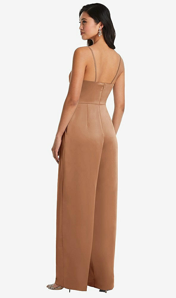 Back View - Toffee Cowl-Neck Spaghetti Strap Maxi Jumpsuit with Pockets