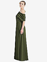 Side View Thumbnail - Olive Green One-Shoulder Sleeved Blouson Trumpet Gown