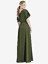 Rear View Thumbnail - Olive Green One-Shoulder Sleeved Blouson Trumpet Gown