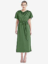 Front View Thumbnail - Vineyard Green Cowl-Neck Kimono Sleeve Midi Dress with Bowed Sash