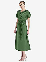 Side View Thumbnail - Vineyard Green Cowl-Neck Kimono Sleeve Midi Dress with Bowed Sash