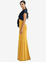 Side View Thumbnail - NYC Yellow & Midnight Navy Soft Bow Blouson Bodice Trumpet Gown