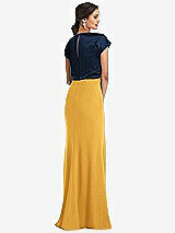 Rear View Thumbnail - NYC Yellow & Midnight Navy Soft Bow Blouson Bodice Trumpet Gown