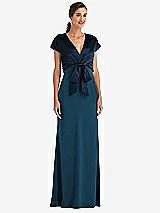 Front View Thumbnail - Atlantic Blue & Midnight Navy Soft Bow Blouson Bodice Trumpet Gown