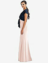 Side View Thumbnail - Blush & Midnight Navy Soft Bow Blouson Bodice Trumpet Gown