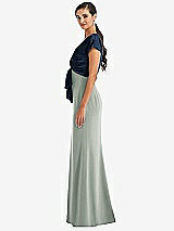 Side View Thumbnail - Willow Green & Midnight Navy Soft Bow Blouson Bodice Trumpet Gown