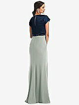 Rear View Thumbnail - Willow Green & Midnight Navy Soft Bow Blouson Bodice Trumpet Gown