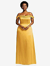 Front View Thumbnail - NYC Yellow Draped Pleat Off-the-Shoulder Maxi Dress
