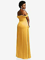 Rear View Thumbnail - NYC Yellow Draped Pleat Off-the-Shoulder Maxi Dress