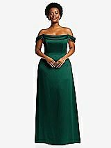 Front View Thumbnail - Hunter Green Draped Pleat Off-the-Shoulder Maxi Dress