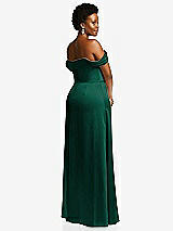 Rear View Thumbnail - Hunter Green Draped Pleat Off-the-Shoulder Maxi Dress