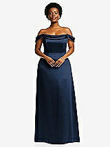 Front View Thumbnail - Midnight Navy Draped Pleat Off-the-Shoulder Maxi Dress
