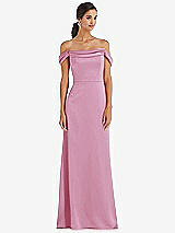 Alt View 1 Thumbnail - Powder Pink Draped Pleat Off-the-Shoulder Maxi Dress