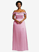 Front View Thumbnail - Powder Pink Draped Pleat Off-the-Shoulder Maxi Dress