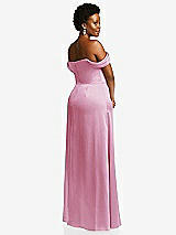 Rear View Thumbnail - Powder Pink Draped Pleat Off-the-Shoulder Maxi Dress