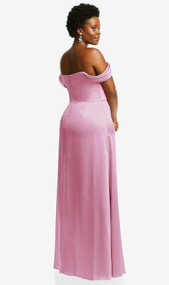 Back View - Powder Pink Draped Pleat Off-the-Shoulder Maxi Dress