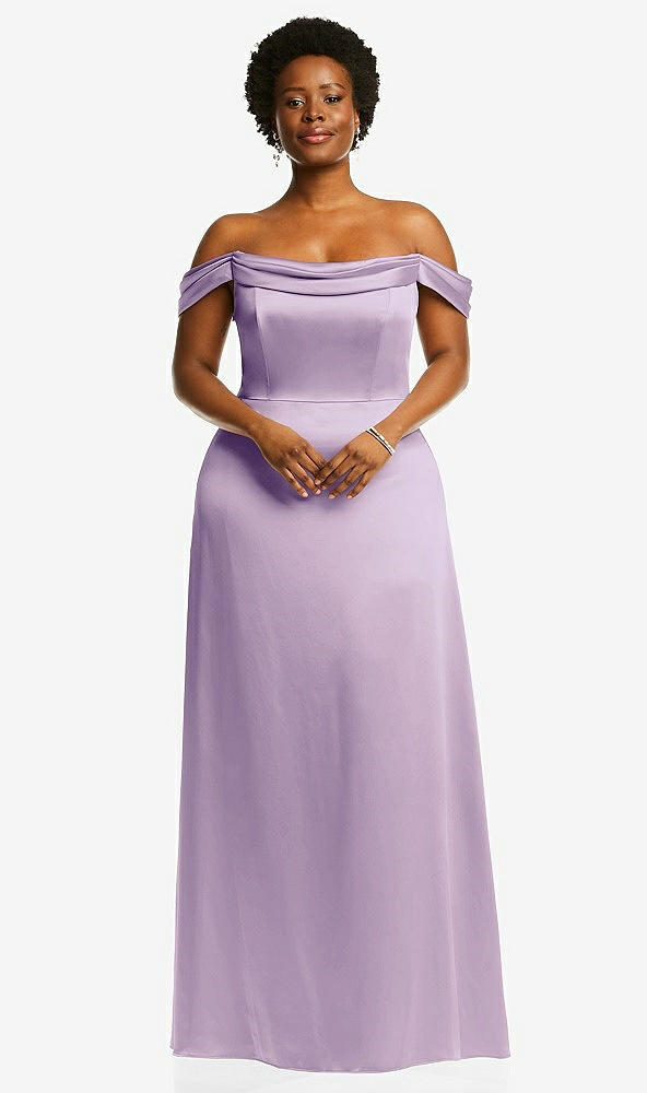 Front View - Pale Purple Draped Pleat Off-the-Shoulder Maxi Dress