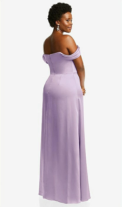 Draped Pleat Off-the-shoulder Maxi Bridesmaid Dress In Pale Purple