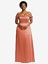 Front View Thumbnail - Terracotta Copper Draped Pleat Off-the-Shoulder Maxi Dress